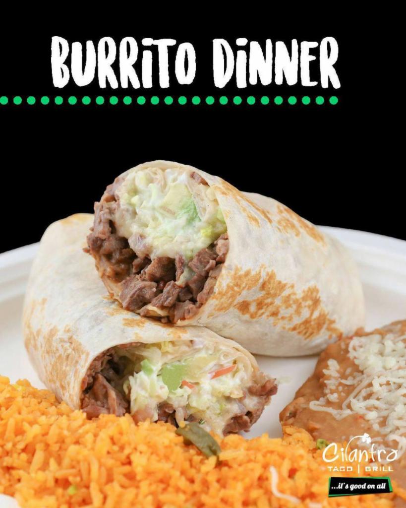 Burrito Dinner · Meat of choice. served with beans, lettuce, tomato, sour cream, cheese, avocado
Side Rice & Beans