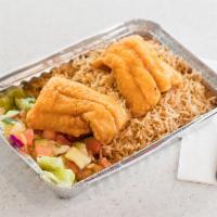 2 Piece Fish over Rice · All-white swai fillet, dipped in Shah's famous batter, served over our signature aromatic ba...