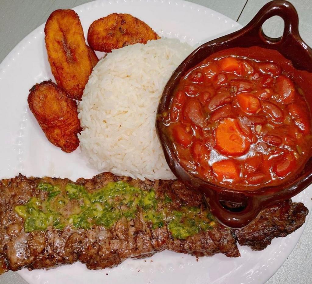 Churrasco · Grilled skirt steak with chimichurri sauce on the side.