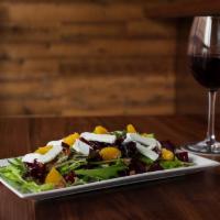 Beet and Goat Cheese Salad · Roasted beets, organic greens, goat cheese, candied pecans, scallions, oranges. House-made s...