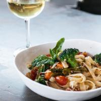 Primavera Pasta · Mixed seasonal vegetables, fettuccine tossed with an herb lemon-wine sauce. Add chicken or s...