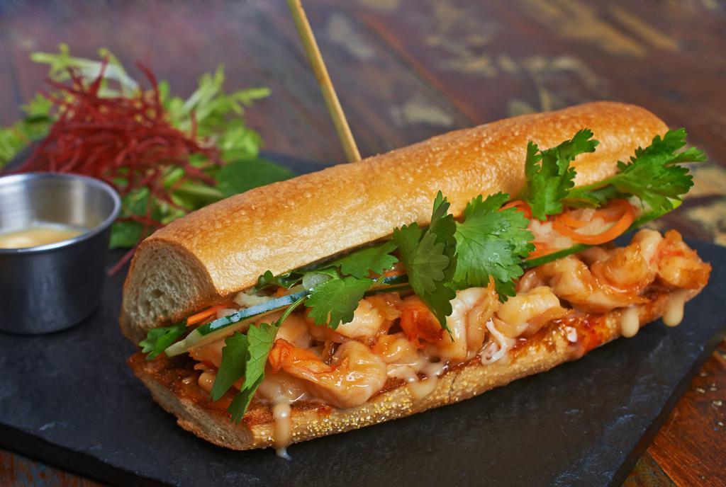 Vietnamese Caramelized Tiger Shrimp Bánh mì · Sandwich. Made with lemongrass mayo.