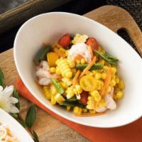 Sweet Corn and Shrimp Salad · Comes with shrimps, peanuts, tomatoes, string beans and garlic, in spicy lime dressing.