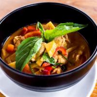 Red Curry · With Coconut milk, bamboo shoots bell peppers, green pea and basil