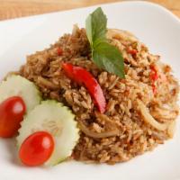 Spicy Basil Fried Rice · Stir fried with garlic, onions, scallion, red bell peppers and sweet basil.