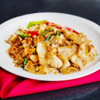 N2.   Pad Khee Mau (Drunken Noodles) · Served with your choice of protein stir fried with wide rice noodles, eggs, bell peppers, on...