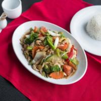 E1. Mixed Vegetables · Served with your choice of protein stir fried with cabbage, broccoli, onions, carrots, celer...