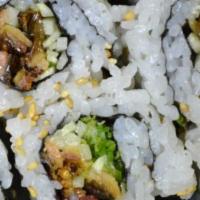 Salmon Skin Roll · Raw. Grilled smoked salmon skin chopped and mixed with bonito flakes, scallions, masago, and...