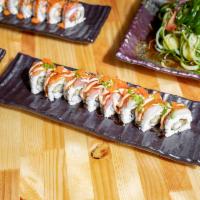 Capitol Roll · Fried shrimp, topped with avocado, fresh salmon, tuna, hamachi, spicy aioli, teriyaki sauce,...
