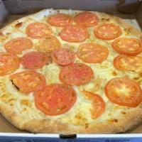 Tomato and Onion Pizza · Sliced fresh tomatoes, onions, garlic and cheese (no sauce).