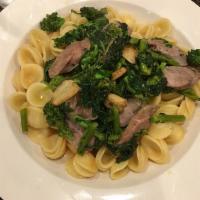 Salvatore's Orecchiette - Large Order · Sauteed broccoli di rape, garlic olive oil and homemade sausage.
Pasta served with bread.