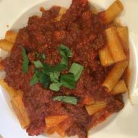 Rigatoni alla Bolognese - Large Order · San marzano tomato sauce with ground beef and veal, onions and carrots. Pasta served with br...