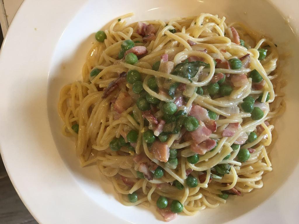Spaghetti Carbonara, served with bread -  - Large Order · Spaghetti Carbonara, served with bread. -  - Large Order
