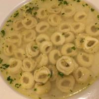 Tortellini in Brodo Soup - Large - Served with Bread · Meat or cheese tortellini in chicken broth - Large - Served with Bread.