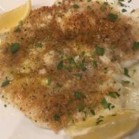 Fillet of Sole Oreganata · Baked with breadcrumbs, butter wine, lemon, garlic and olives oil. Served with your choice o...