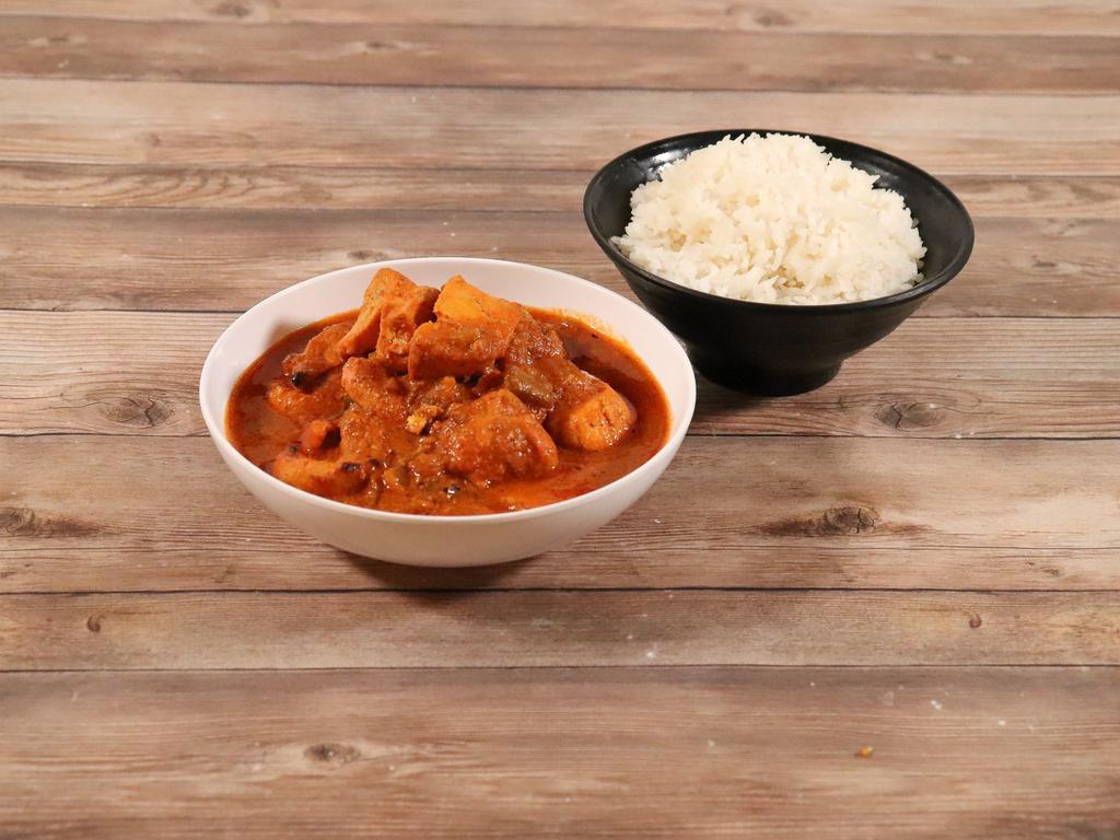 Chicken Tikka Masala · A delicious preparation of tandoori chicken tikka cooked in an almond creamy sauce with onion and green peppers.