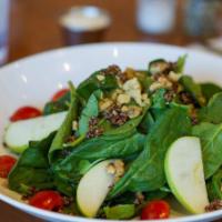 Spinach Quinoa Salad · White balsamic dressing, spinach, romaine lettuce, quinoa, cherry tomatoes, green apples and...