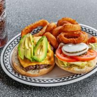 Avocado Cheeseburger · Grilled or fried patty with cheese on a bun.