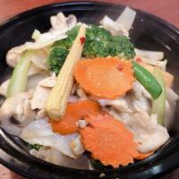 Veggies Delight · Stir-fried garlic and mix vegetables with brown sauce.come with jasmine rice