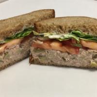 Tuna Salad Sandwich · Tuna salad (made with tuna, pickles, mayo, salt & pepper), tomato & hydroponic organic butte...