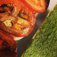 Caprese Sandwich · Fresh mozzarella, tomato, balsamic vinegar & olive oil with house made pesto on toasted Fren...