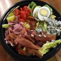 Classic Cobb Salad · Romaine lettuce, bacon, Applegate ham, cage-free hard boiled egg, tomatoes & bleu cheese cru...