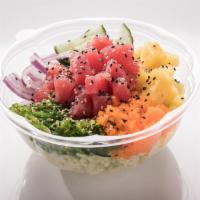 The Hawaiian Bowl · Ahi tuna, sweet onion, cucumber, seaweed salad, pineapple, masago, sesame oil, sesame seeds ...