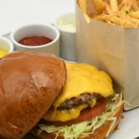 G’s Cheeseburger · Smash Patties, American Cheese, Lettuce, Tomato, Pickles, & Special Sauce; Served with Frenc...