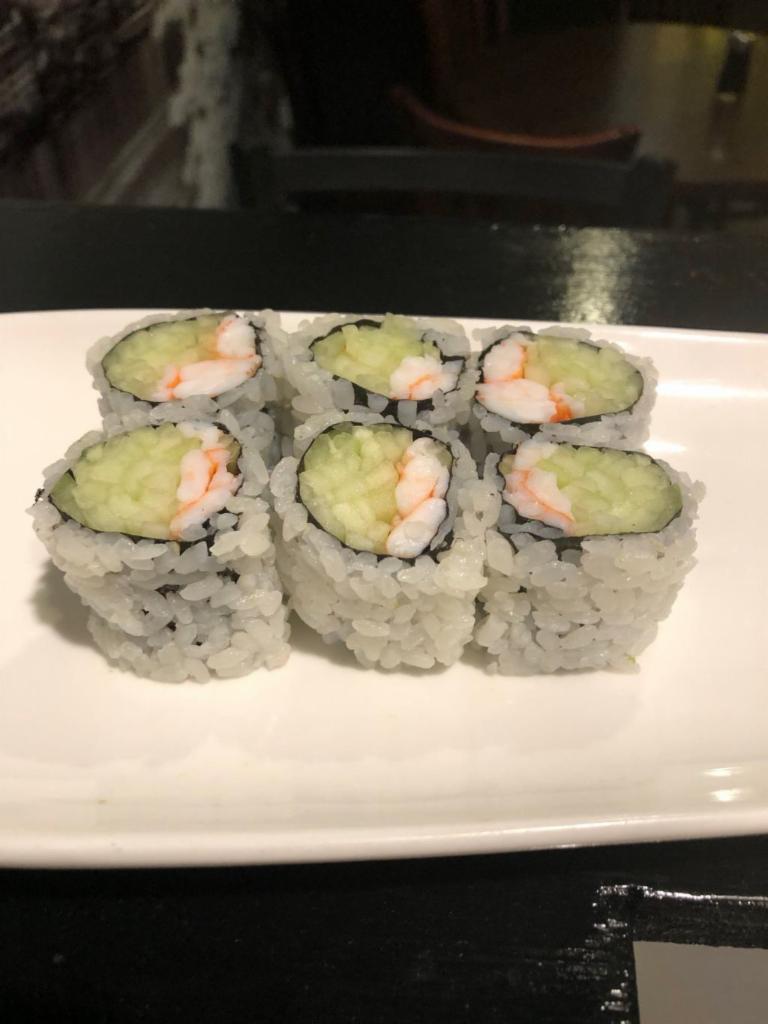 Shrimp Cucumber Roll · Boiled Shrimp, Cucumber, seaweed wrapped rice outside.