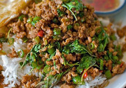 No.30 Pad Kra Prow · Stir-fried meat in homemade sauce with green bean, onion, bell pepper and basil.
