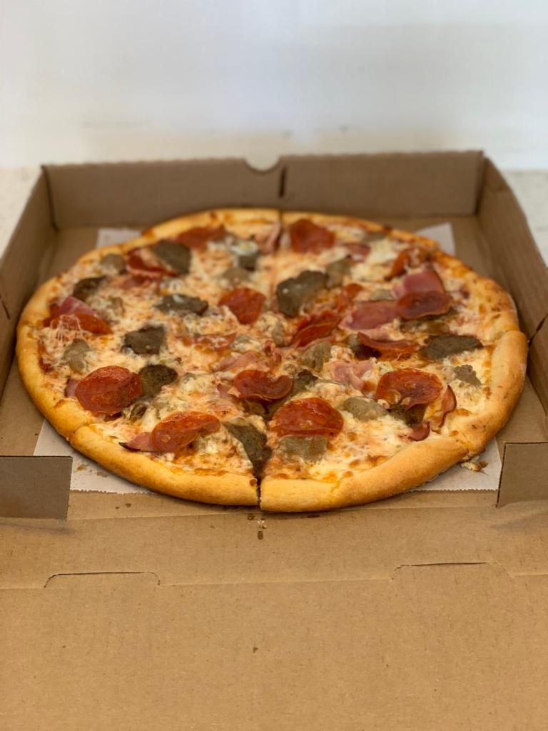 Meat Lovers Pizza · Pepperoni, Canadian bacon, meatball, Italian sausagse and extra cheese.