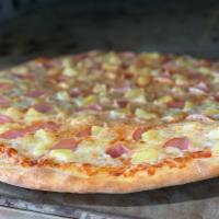 Hawaiian Pizza · Tomato sauce, mozzarella cheese, ham and pineapple.