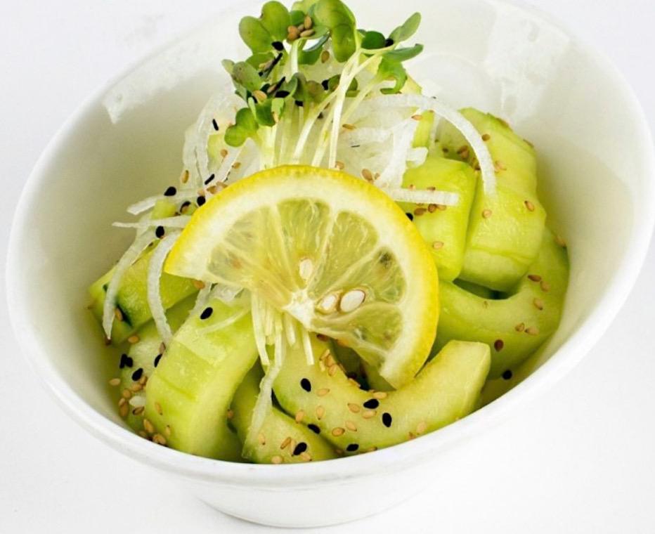 Sunomono · Chopped cucumbers marinated in a sweet rice vinegar and a staple of Japanese restaurants.