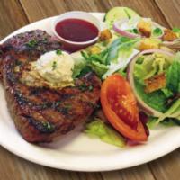 8-9 oz. Premium Sirloin Steak · Hand-cut daily, grilled-to-order, and topped with our authentic garlic butter. Comes with ch...