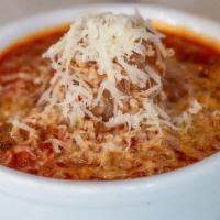 Polpette · Meatballs stewed in tomato sauce, shaved Pecorino