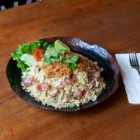 R5. Thai Sweet Sausage Fried Rice · Fried rice with our Thai special sweet sausage from Thailand with egg, tomatoes, onions and ...