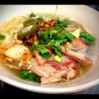 B1. Tom-Yum-Bha-Mhee-Mhuu-Dang Noodle Soup · Egg noodle soup with homemade BBQ pork in chicken broth, bean sprout, green onions, cilantro...