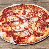 Sweet BBQ Pizza · Bacon, red onion and BBQ sauce.