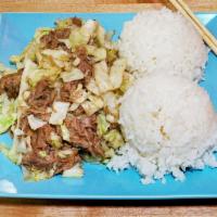 5. Kalua Pork Plate · Classic Hawaiian smoke pork with cabbage. Served with steamed rice and green salad.