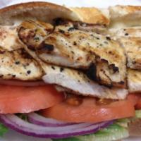* Marinated Grilled Chicken Sub · Lettuce, tomatoes, provolone, pickles, onions and mayonnaise.