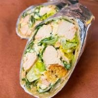 Chicken Caesar Wrap · Fried Chicken, Romaine lettuce, Pecorino Romano cheese and Croutons tossed in Caesar Dressin...