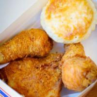 Three Piece & a Biscuit Box · Two drumsticks, one thigh and a house-made biscuit. *No substitutions
