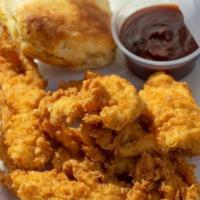 Tenders Box · Fried Chicken Tenders with a biscuit and two dipping sauces