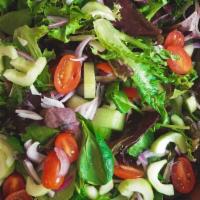 Farmhouse Salad · Mixed Greens, Cucumbers, Grape Tomatoes and Red Onion.