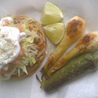 Sopes · Pick your meat: chicken, mexican sausage, and pastor.
extra 

comes with lettuce, tomato, be...