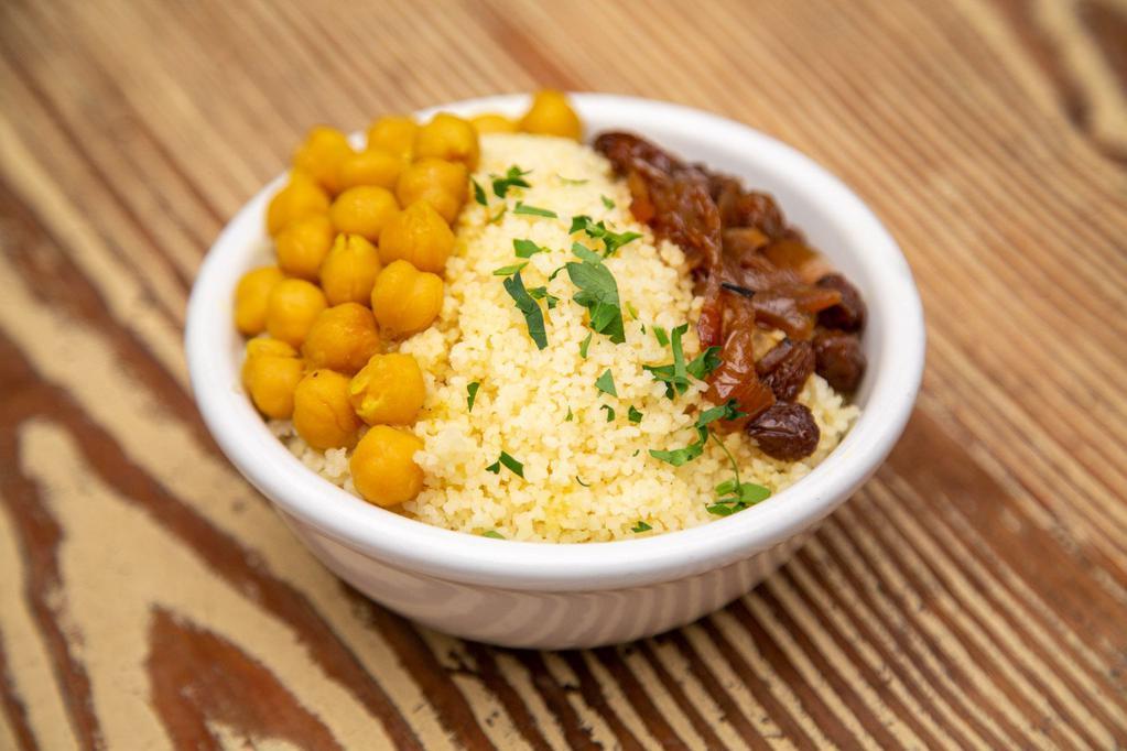 Couscous Side · with chickpeas, raisins, & caramelized onions