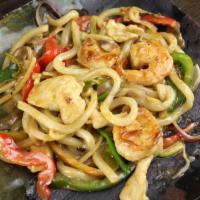 5. Mee Ga Thi · Spicy stir-fried coconut noodle with chicken, and jumbo shrimp, mushroom, garlic, onion, bel...