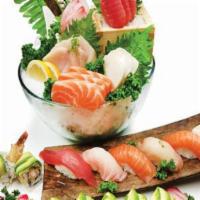 Ocean Delight · 6 pieces of  sushi, 15 pieces of  sashimi and 1 piece of chef special roll.
