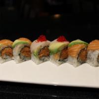 1. American Flag Roll  · Spicy Tuna Crunch inside, avocado and fresh salmon, yellow tail on the top