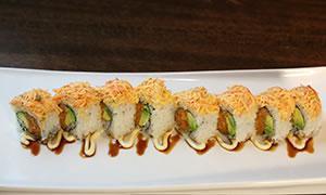 14. Foxy Lady Roll · Spicy tuna, avocado and crunchy inside, baked scallop, crab and special sauce.